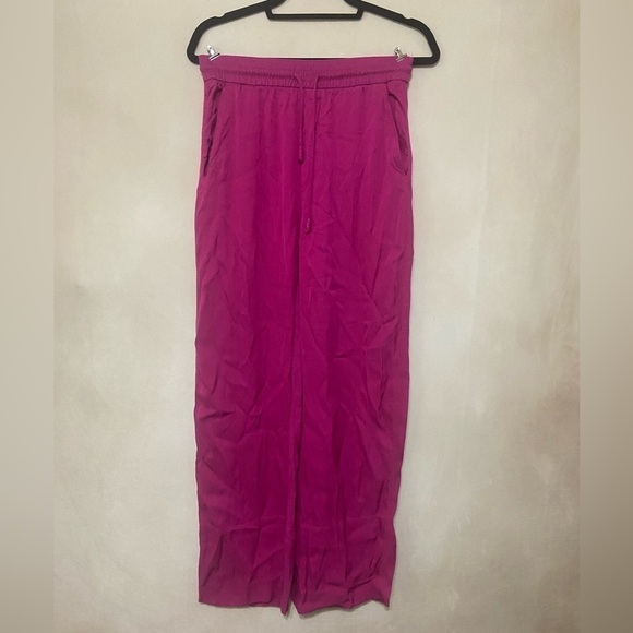 ZARA NWOT fuchsia pull on wide leg drawstring casual pants with pockets size S - Picture 2 of 6